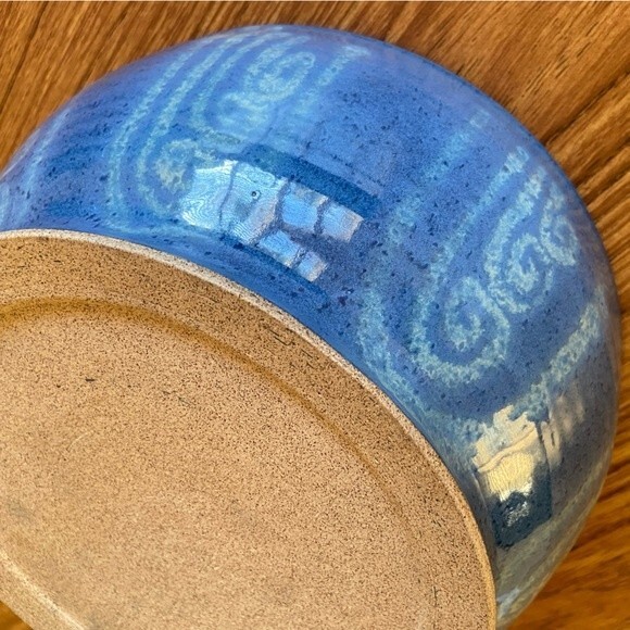Large Blue Glazed Salad Bowl Pottery - Picture 7 of 15